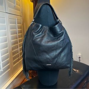 SOLD Rebecca Minkoff Black Pebble Leather Sachel Fringe Silver Hardware w/COA